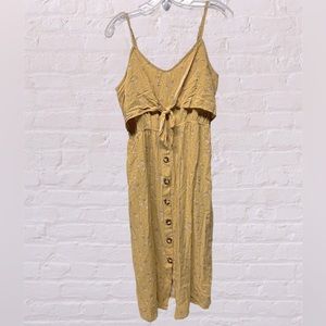 Maxi pastel Yellow midi Floral print Dress button front spaghetti strap dress M